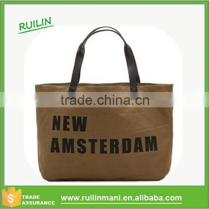 Simple handbags ladies 2015 canvas tote leather straps