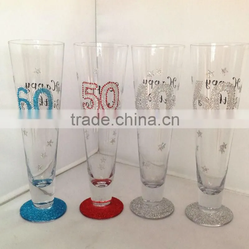 mouth blown tall wine glass or beer glass with powder decoration