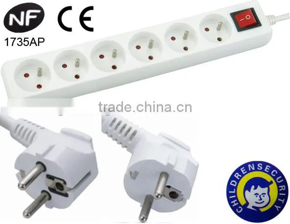 250V French switch Socket 6 outlets with CE NF approved