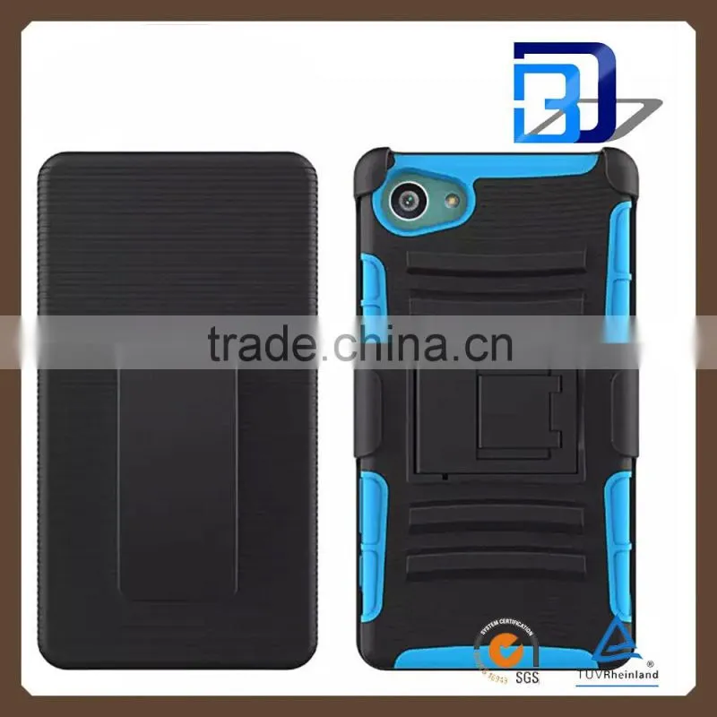 Fashionable Popular Rugged Back Texture PC with soft TPU and Belt combo shockproof case For Sony Xperia Z5 mini fast delivery
