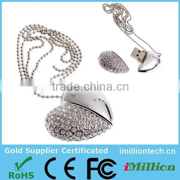 Beautiful Jewellery Gem Heart Shape USB flash drive with Keychain for wedding design Gift