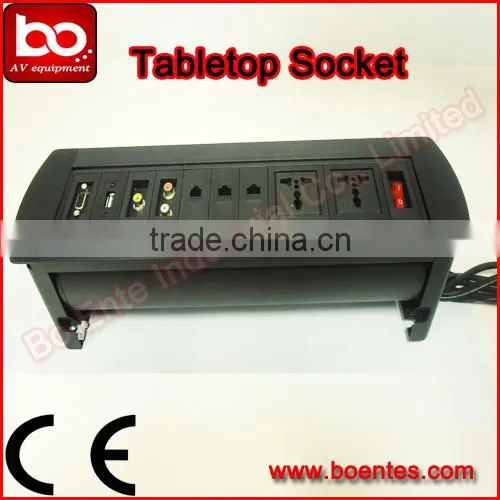 Tabletop Manual Flip Up Outlets/Desktop Rotating Power Socket with Customized HDMI/USB/VGA/RJ45 Connected Plugs