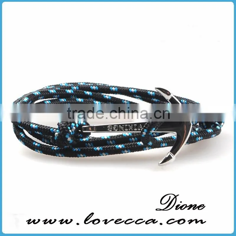 VIRGINSTONE Matt Black Anchor on Nylon Rope Nautical Band Bracelet