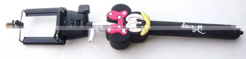 selfie stick with audio cable flexible cartoon camera monopod wired