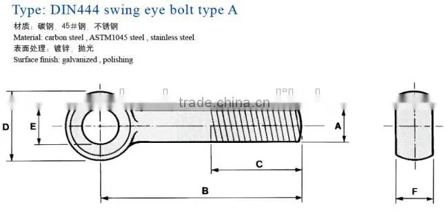 Zinc plating swing eye bolt, eye bolt hardware eye bolt