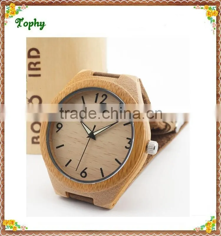 Brown genuine leather wooden watch wholeasale cheap price
