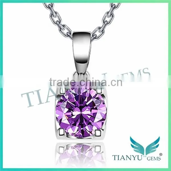 925 Sterling Silver Purple Round Moissantie Diamond Pendants Charms Necklace Jewelry
