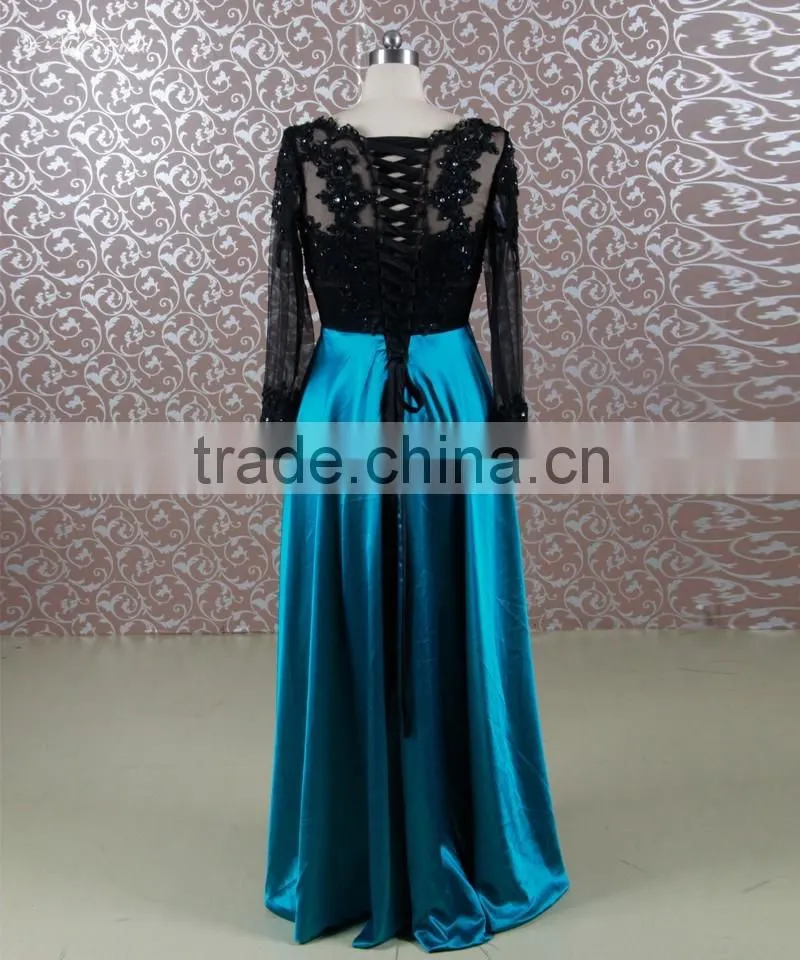 RSE647 Black And Peacock Blue Chinese Wedding Dress Tall Mother Of The Bride Lace Dresses Beach Wedding Dress Navy Blue