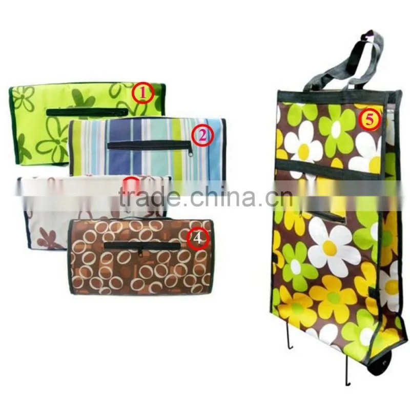 Fold-Up Fabric Rolling Bag Cart with Handles