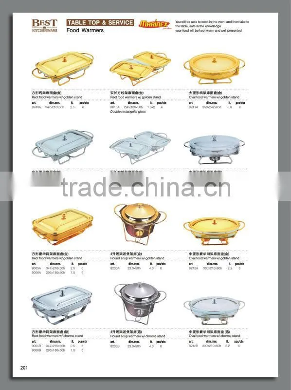 Rect food warmers with chorme net stand