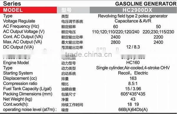 hot sale gasoline generator 2900DX