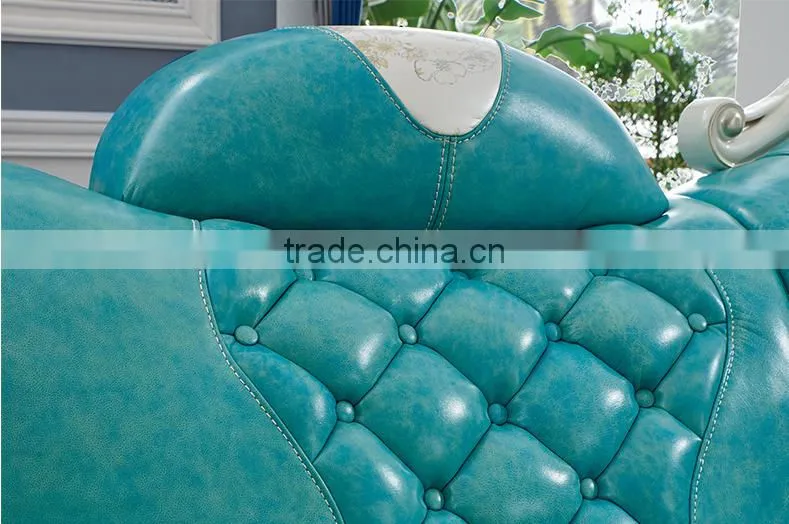 Graceful European style living room furniture solid wood lily carving leather corner sofa set