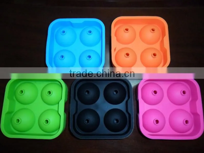 New Round Ice Balls Maker Silicone Tray Four Large Sphere Molds