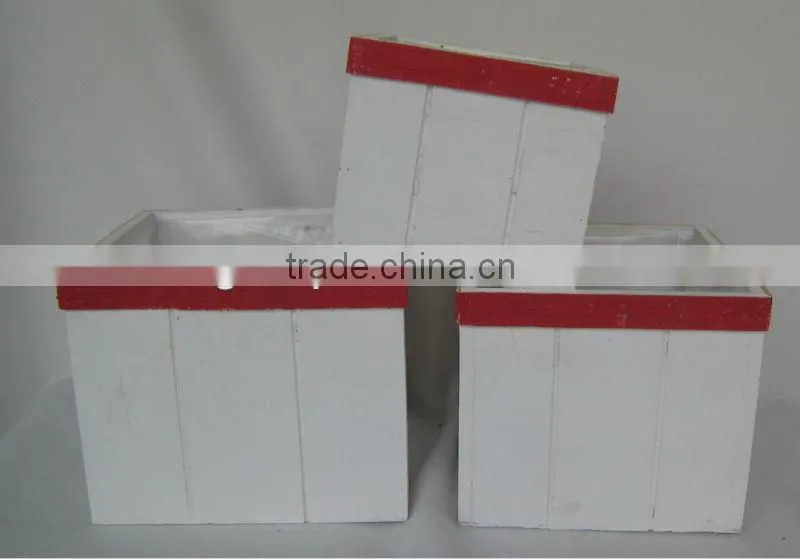 white wash rectangle wooden flower pot