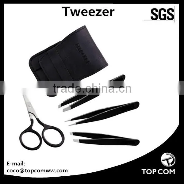 IVON 4 pack Tweezers Set- Stainless Steel Flat,Pointed,Slanted Tweezer and Eyebrow scissors