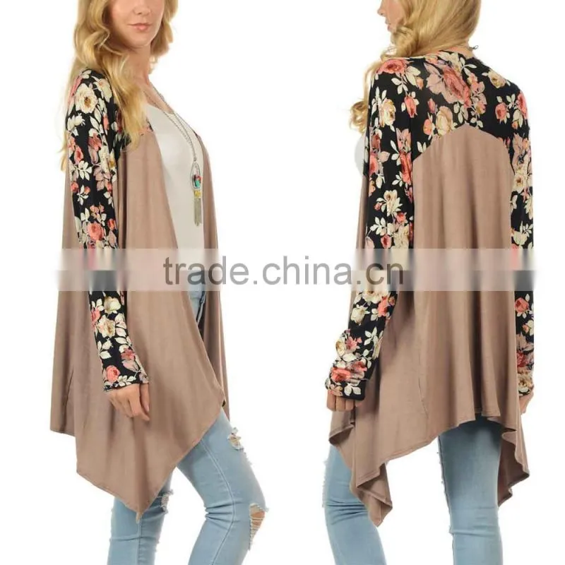 OEM High Quality Women Fashion Plus Size Black Floral Open Cardigan Sweaters with Batwing Sleeve Wholesale Custom Manufacturer
