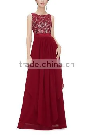 2016 Vintage Black Red Lady Elegant Sleeveless Summer Lace Patchwork Party Club Dress Round Neck Long Dress Party Dress