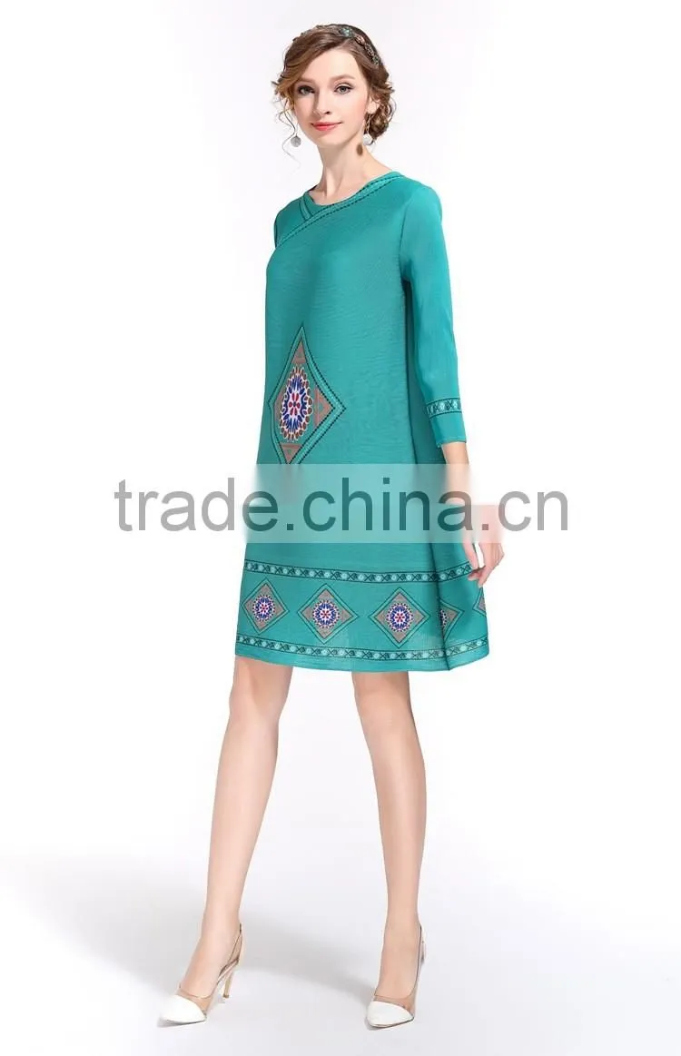 Half sleeve women faddish loose printed crumple dress