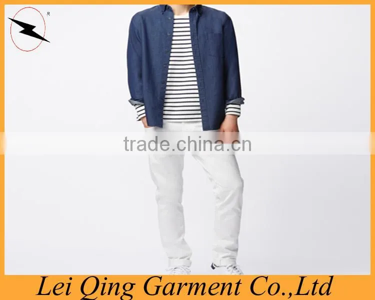 Long sleeve men cotton jean shirt denim shirt