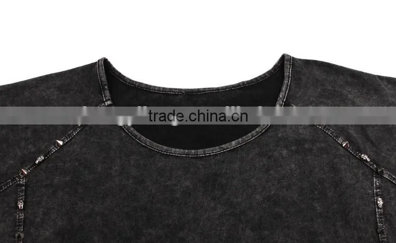 Women's hollowed-out short sleeve washed vintage 100% cotton t shirt with rivets