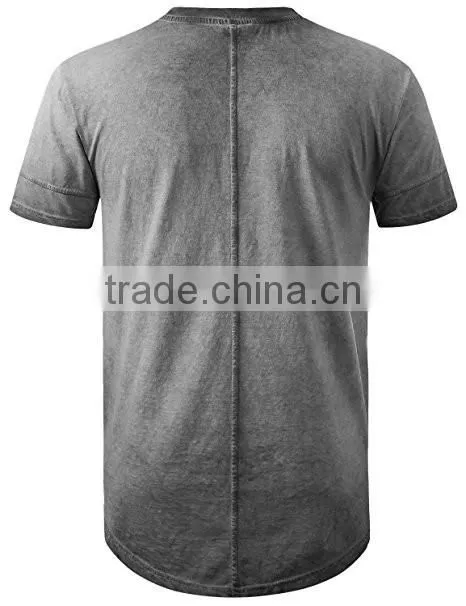 Men's Hip Hop Lightweight Crewneck Oil Wash Longline T Shirt