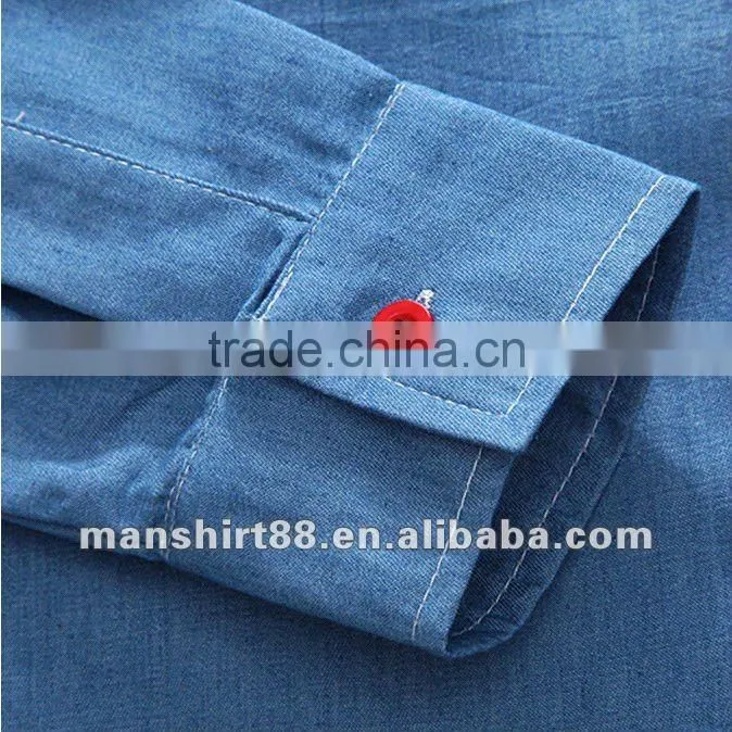 European American style Light blue 100% Organic cotton Denim Retro Cowboy shirt for men with S,M,L,XL,XXL