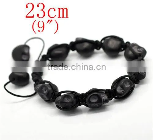 Halloween Skull Black Stone Beads Braiding Adjustable Bracelets 21cm-25cm