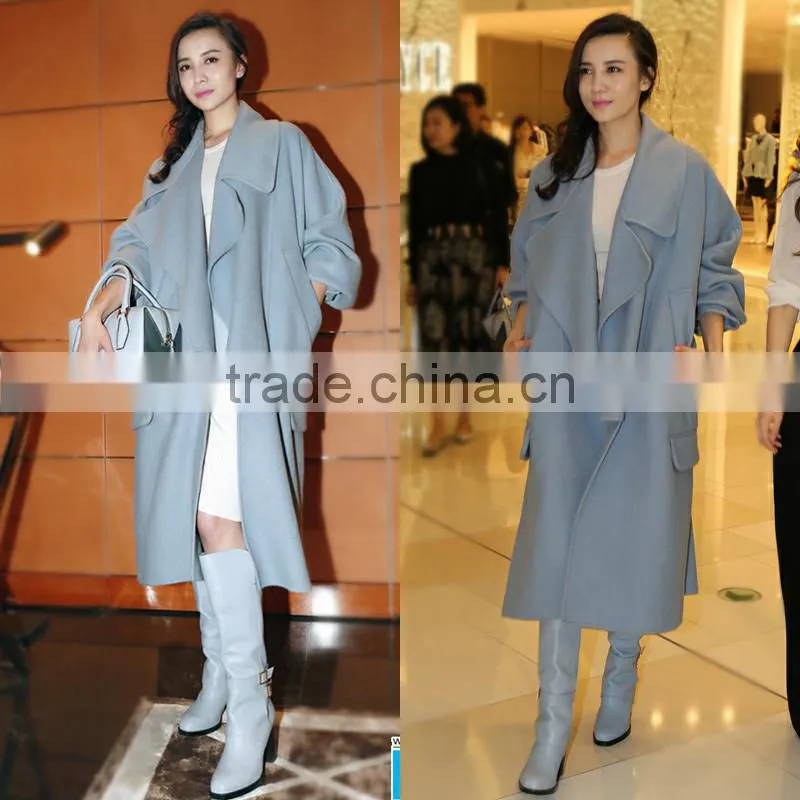Woollen coat Supper start lovely style blue woollen coat factory price