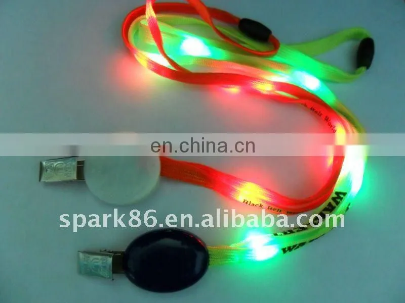 custom led flashing light necklace lanyard,led light up christmas flat lanyard