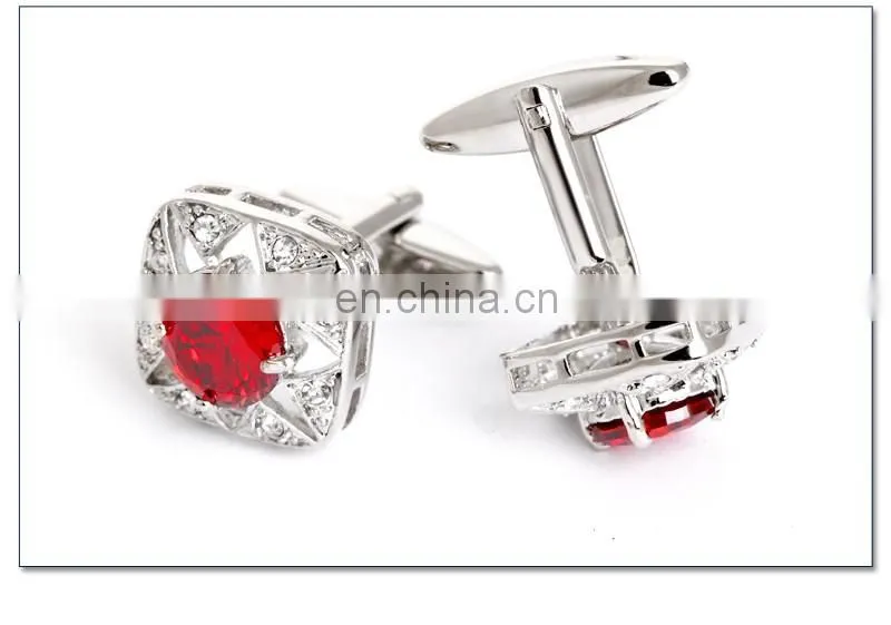 Luxurious Red Diamond Stone Unisex Shirt Jewelry Cufflinks Brand