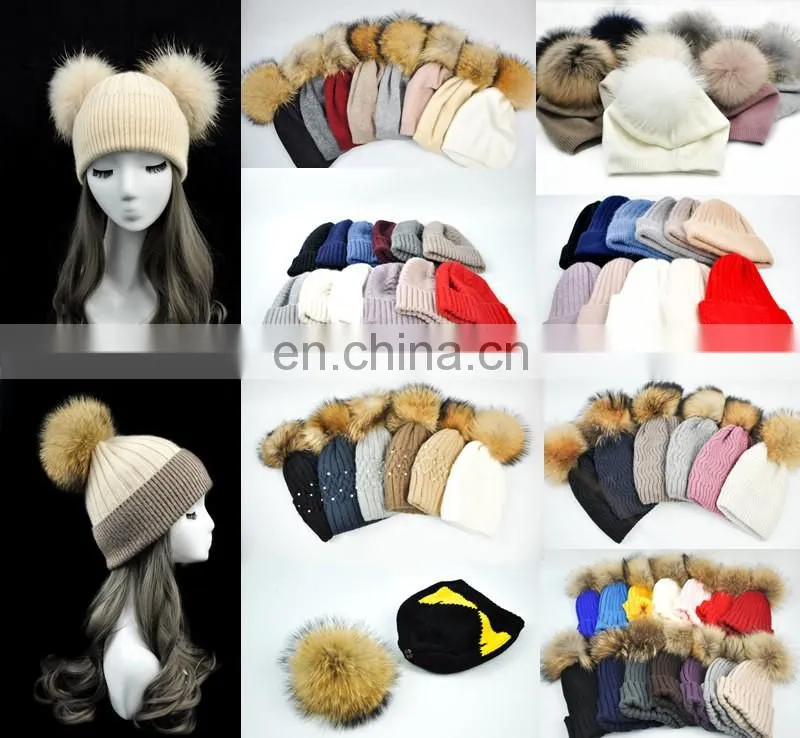 Kids Knitted Hats with Double Fur Balls Baby Cute Winter Warm Beanies Hats Baby Knitted Hat