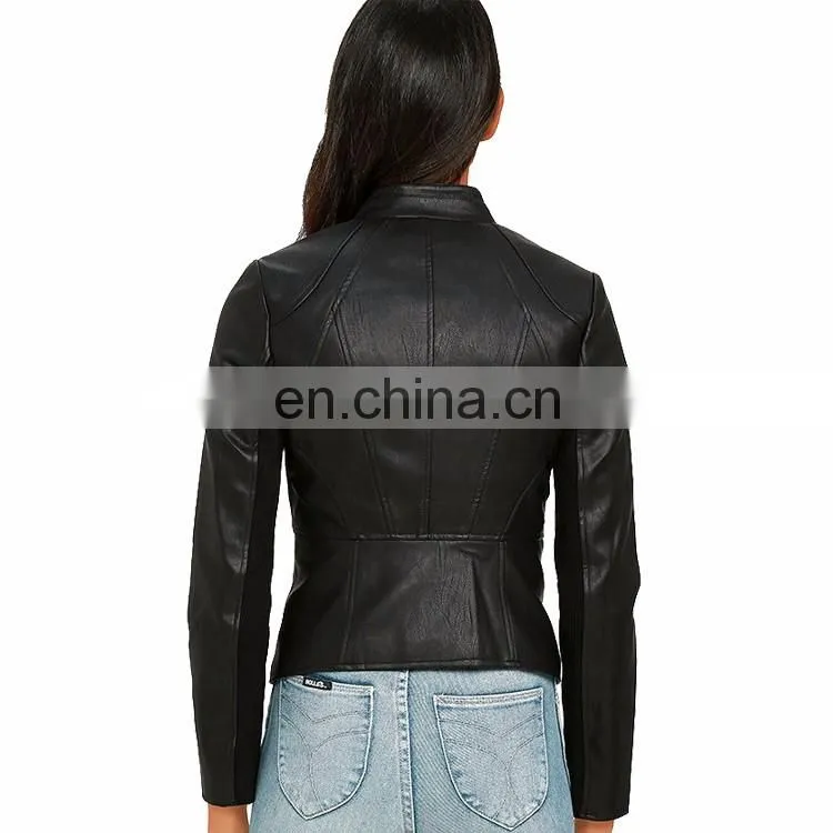 2017 Customed New Style Women Black Jacket Lady Winter Fancy Motorcycle Original Leather Jacket
