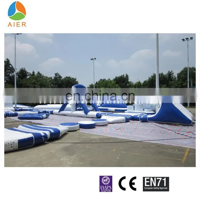 Inflatable base connection for floating water park