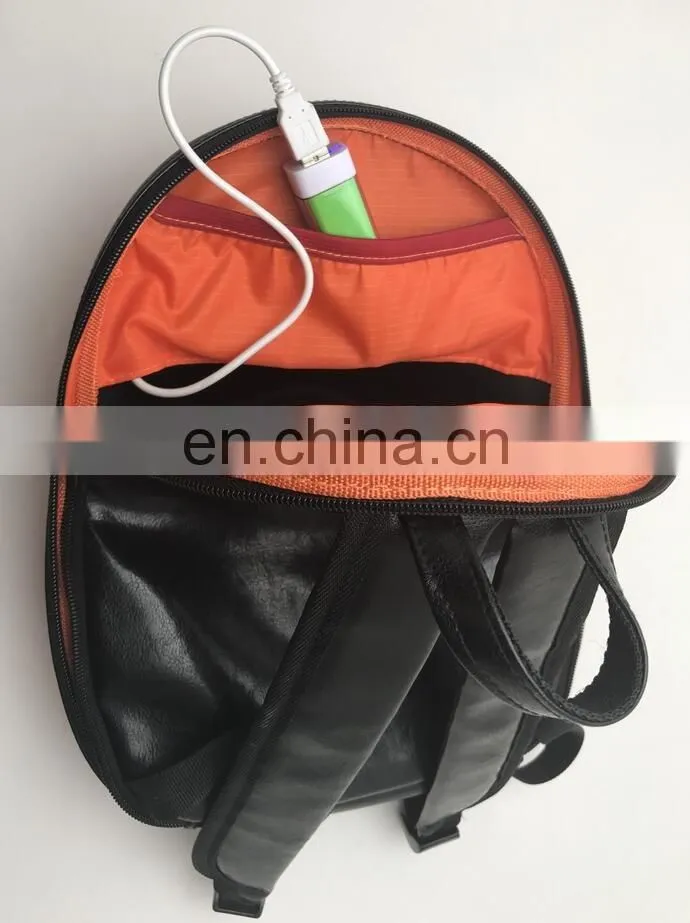 Cheap PU leather waterproof led light backpack with power bank