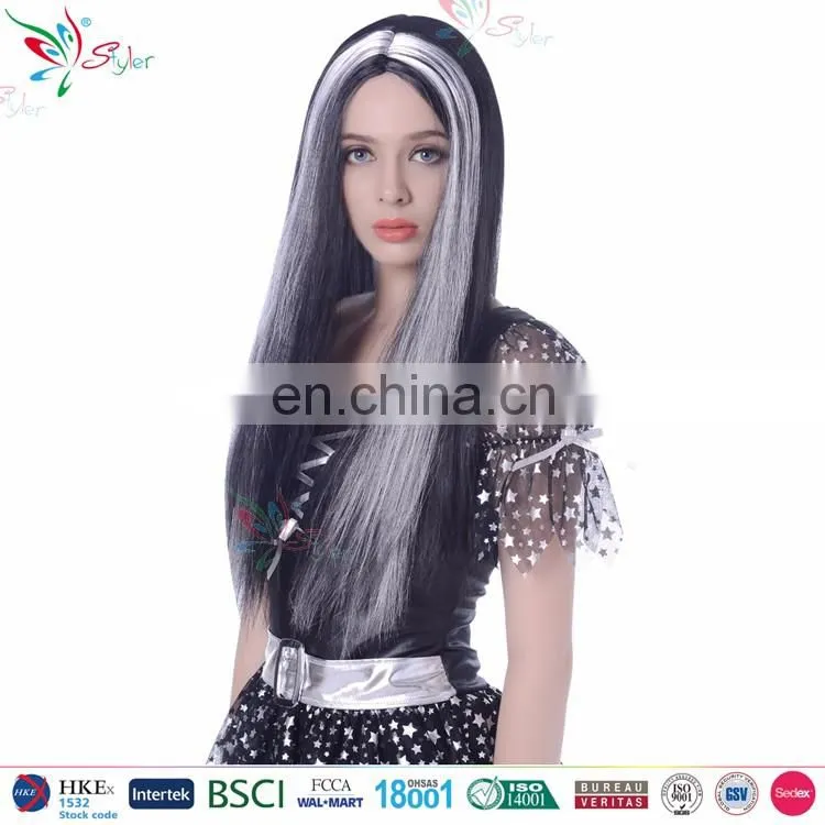 wholesale cheap synthetic hair 24" long black witch halloween wig