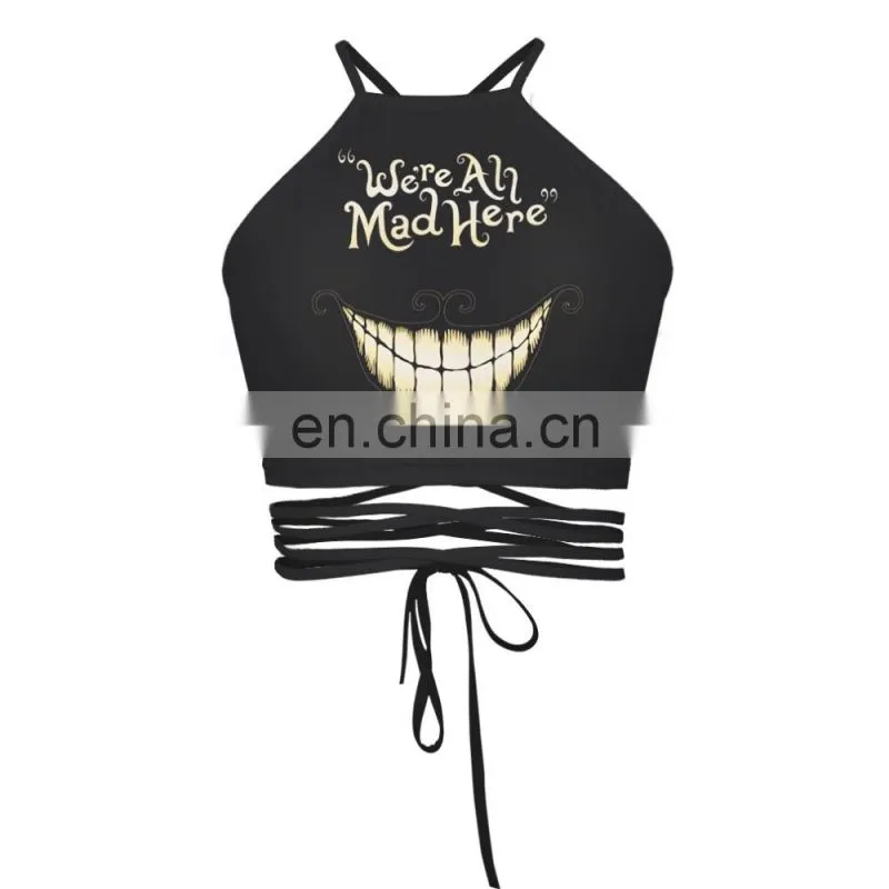 cheap black women printed crop top