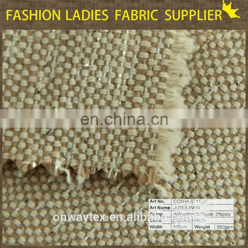 High quality King Size jute linen fabric and Plain StyleCar/Hotel/Home sheets linen silver lurex linen polyester blend fabric