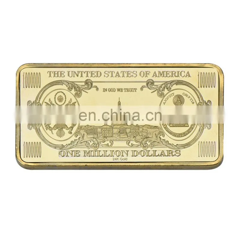 WR One Million 24k Bill Note Gold Bar Quality 999.9 Gold Banknote Metal Bars with Plastic Case for Souvenir Gifts