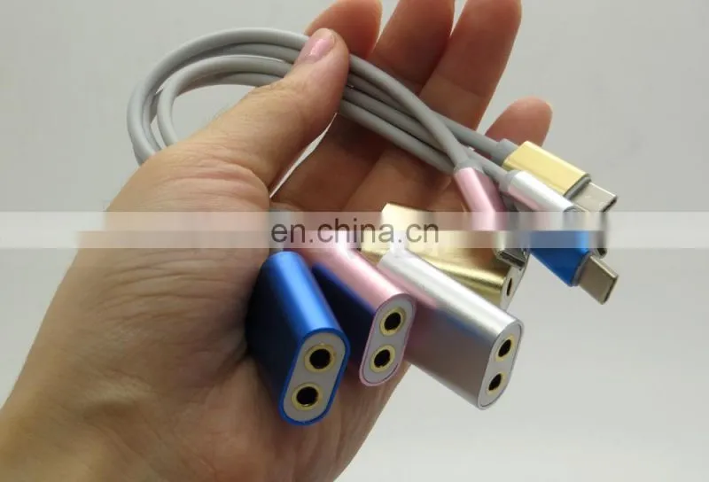 Metal Type C USB C Male to Dual 2 3.5mm Female Splitter Audio Cable