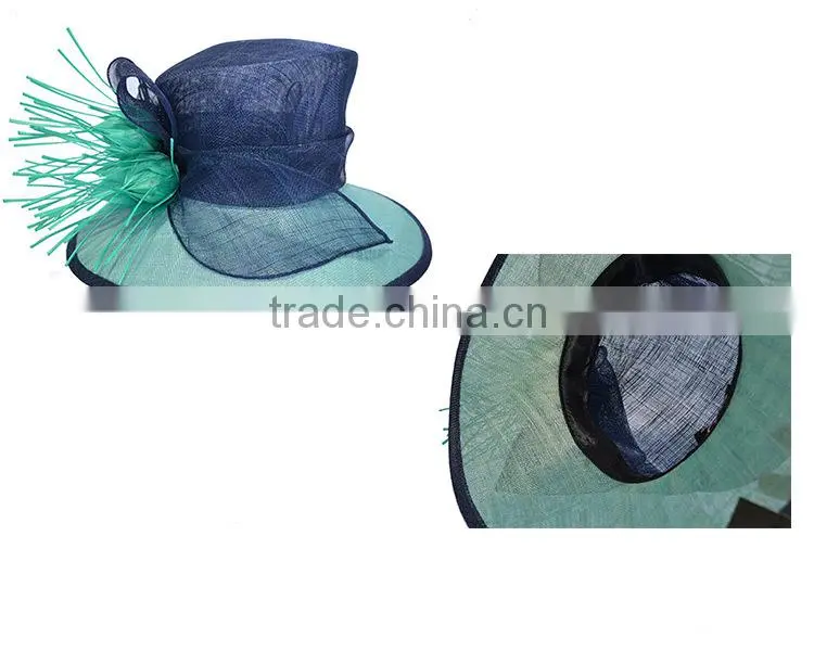 Handmade Style Wide Brim Millinery Sinamay Church Hats Fascinator With Bud