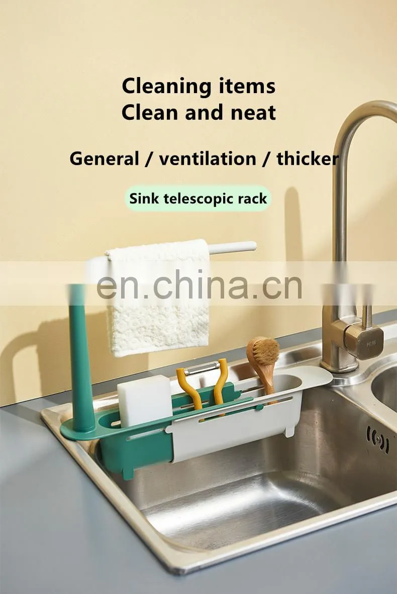 Telescopic Sink Shelf Kitchen Sink Organizer Soap Sponge Holder Towel Drain Rack Storage Basket Kitchen accessories gadget