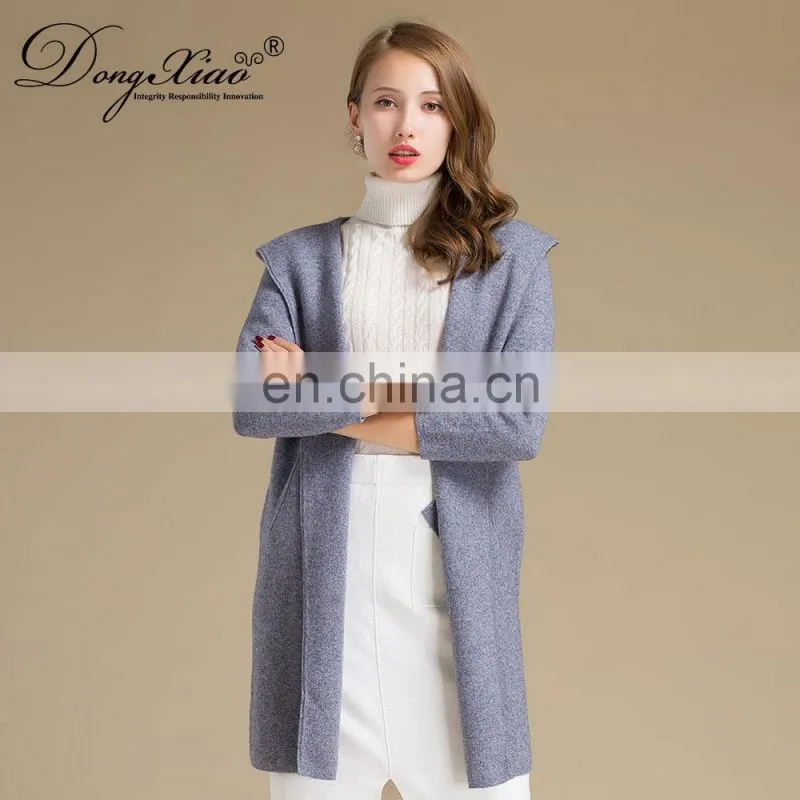 Casual Vintage Women's Winter Coat Custom Knitted Pure Cashmere Cardigan with Hood Winter Sweater