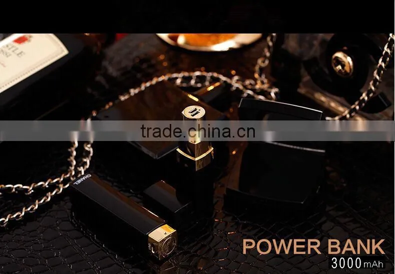 Channel lipstick power bank 3000mah rechargeable battery li-ion china goods