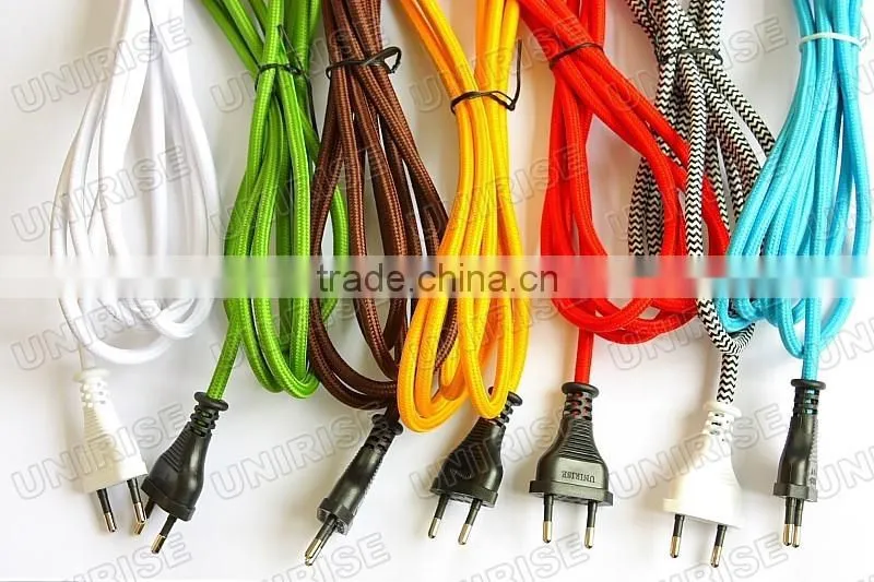 colored power cord with textile braided cable for lighting and lamp