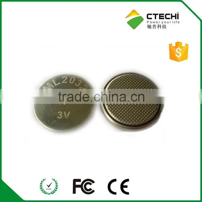 coin cell 3V ML2032,Lithium button battery,rechargeable button cell