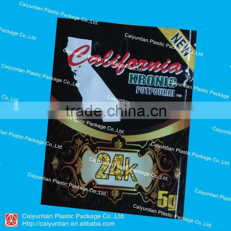 aluminum foil herbal incense packaging bag with zipper