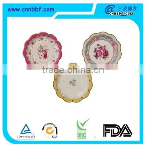 Luxury lace round paper plate with golden rim for party