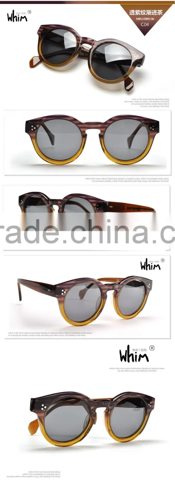 WHIM Vintage Round Frame Women Polarized Acetate Sunglasses