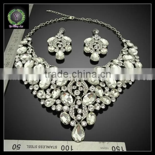 fashion design gold plated necklaces and earrings with crystal statement jewelry sets KHK728