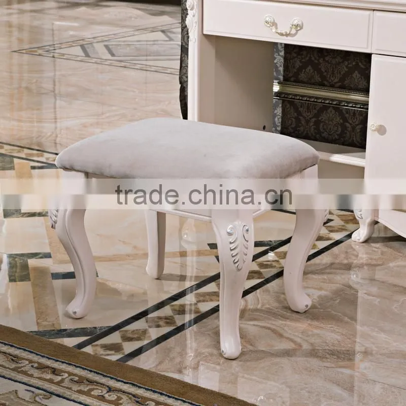 Luxury Antique European French Baroque Style Ivory White Hand Carved Wooden MDF Vanity Dressing Table Set